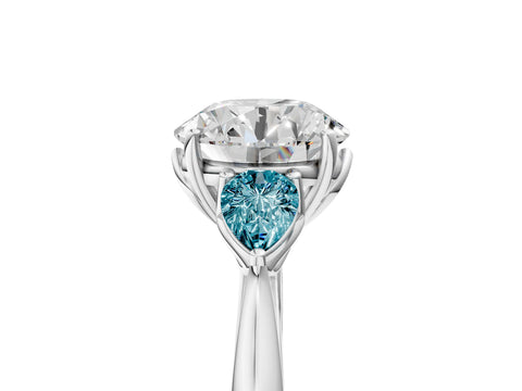 White gold Round Cut Diamond Three-Stone Ring with Pear with Blue Topaz side stone Side Stones and Prong Setting_53