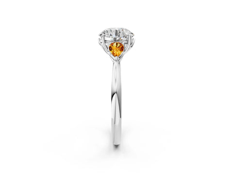 White gold Round Cut Diamond Three-Stone Ring with Pear with Citrine side stone Side Stones and Prong Setting_152
