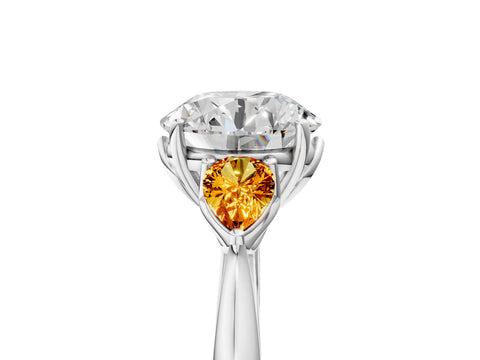 White gold Round Cut Diamond Three-Stone Ring with Pear with Citrine side stone Side Stones and Prong Setting_155