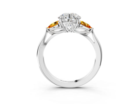 White gold Round Cut Diamond Three-Stone Ring with Pear with Citrine side stone Side Stones and Prong Setting_39