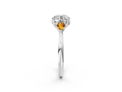 White gold Round Cut Diamond Three-Stone Ring with Pear with Citrine side stone Side Stones and Prong Setting_80