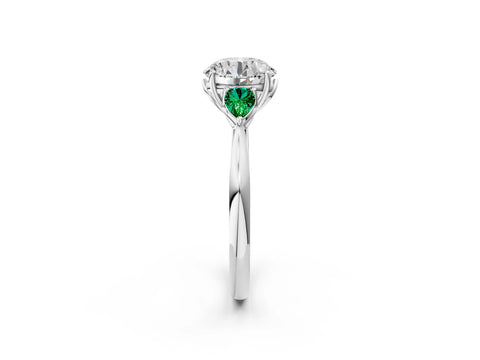 White gold Round Cut Diamond Three-Stone Ring with Pear with Emerald side stone Side Stones and Prong Setting_116