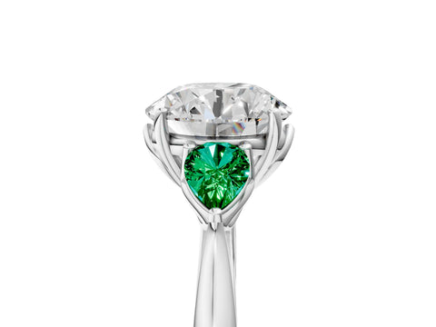 White gold Round Cut Diamond Three-Stone Ring with Pear with Emerald side stone Side Stones and Prong Setting_11