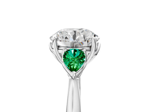 White gold Round Cut Diamond Three-Stone Ring with Pear with Emerald side stone Side Stones and Prong Setting_29