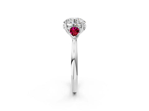 White gold Round Cut Diamond Three-Stone Ring with Pear with Garnet side stone Side Stones and Prong Setting_32