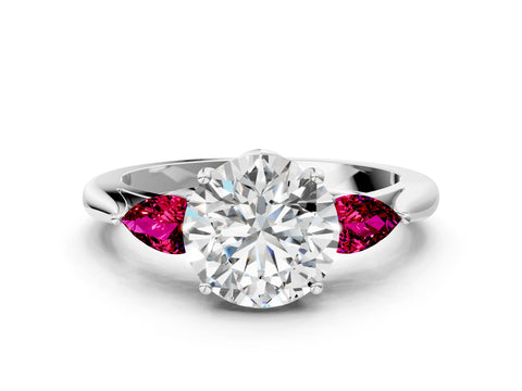White gold Round Cut Diamond Three-Stone Ring with Pear with Garnet side stone Side Stones and Prong Setting_36