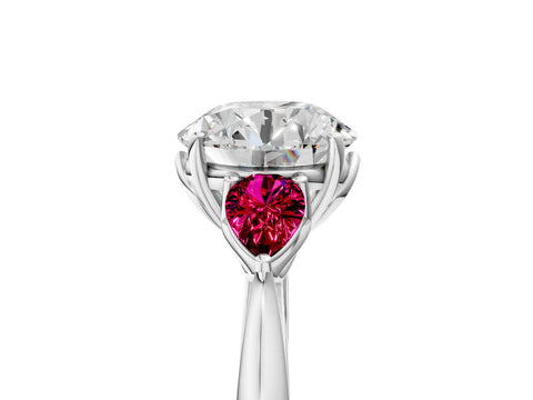 White gold Round Cut Diamond Three-Stone Ring with Pear with Garnet side stone Side Stones and Prong Setting_41