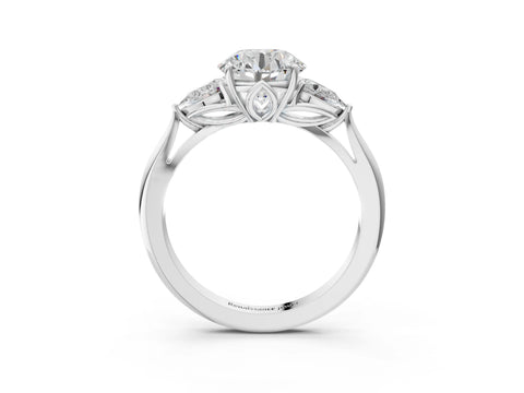 White gold Round Cut Diamond Three-Stone Ring with Pear with Moissanite side stone Side Stones and Prong Setting_111