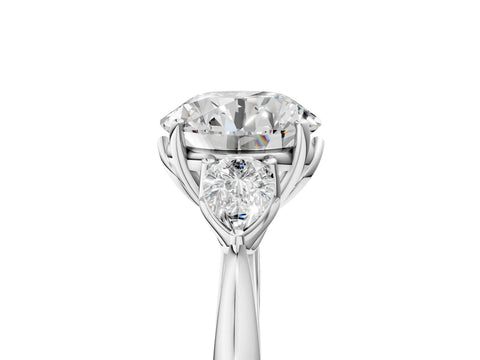 White gold Round Cut Diamond Three-Stone Ring with Pear with Moissanite side stone Side Stones and Prong Setting_113