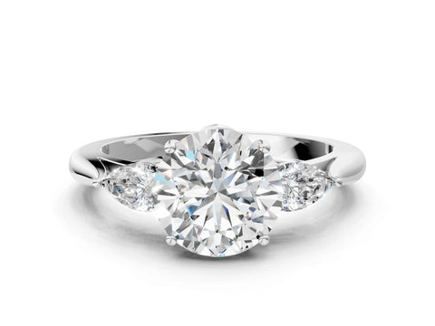 White gold Round Cut Diamond Three-Stone Ring with Pear with Moissanite side stone Side Stones and Prong Setting_12