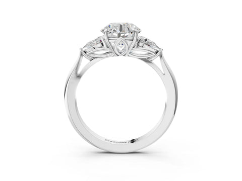White gold Round Cut Diamond Three-Stone Ring with Pear with Moissanite side stone Side Stones and Prong Setting_15