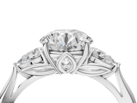 White gold Round Cut Diamond Three-Stone Ring with Pear with Moissanite side stone Side Stones and Prong Setting_16
