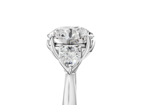 White gold Round Cut Diamond Three-Stone Ring with Pear with Moissanite side stone Side Stones and Prong Setting_17