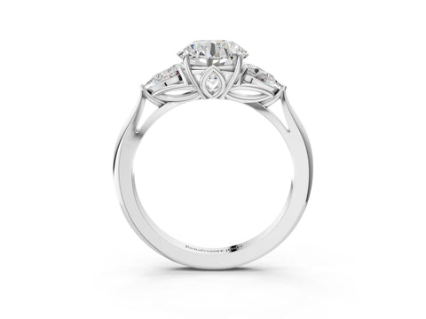 White gold Round Cut Diamond Three-Stone Ring with Pear with Moissanite side stone Side Stones and Prong Setting_3