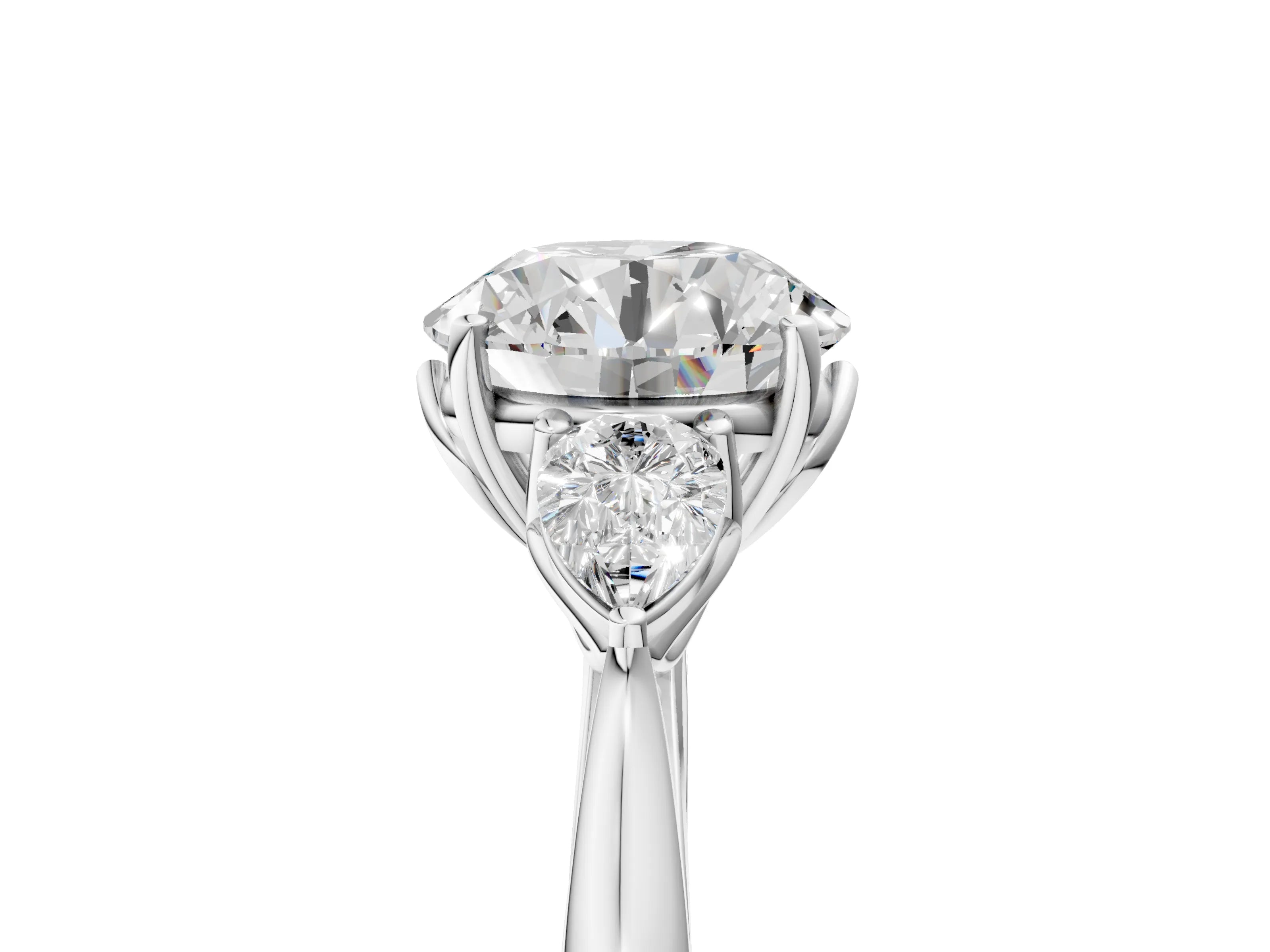 White gold Round Cut Diamond Three-Stone Ring with Pear with Moissanite side stone Side Stones and Prong Setting_5
