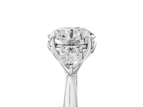 White gold Round Cut Diamond Three-Stone Ring with Pear with Moissanite side stone Side Stones and Prong Setting_5