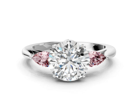 White gold Round Cut Diamond Three-Stone Ring with Pear with Morganite side stone Side Stones and Prong Setting_12
