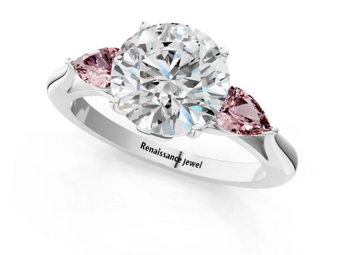 White gold Round Cut Diamond Three-Stone Ring with Pear with Morganite side stone Side Stones and Prong Setting_13