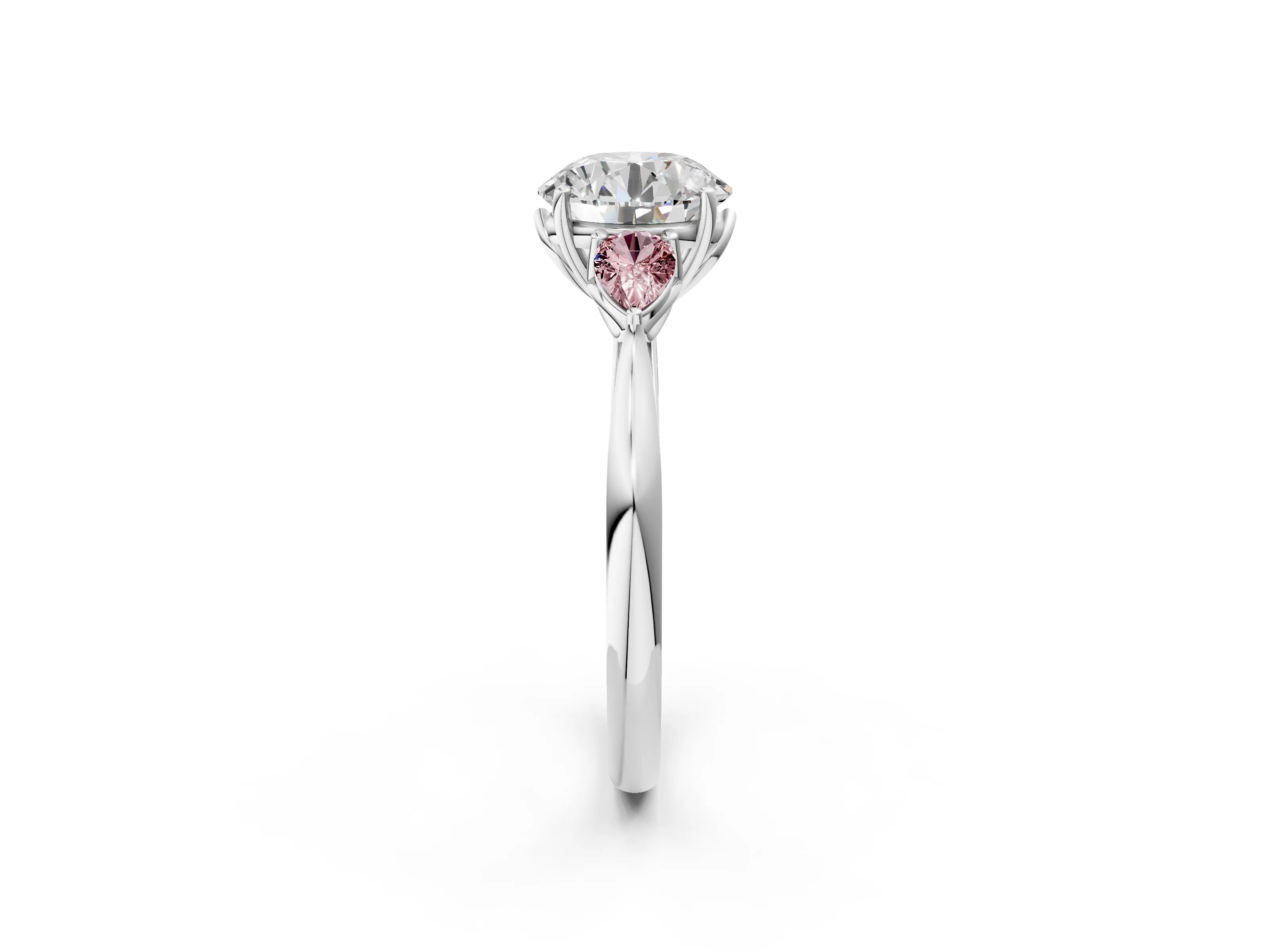 White gold Round Cut Diamond Three-Stone Ring with Pear with Morganite side stone Side Stones and Prong Setting_14