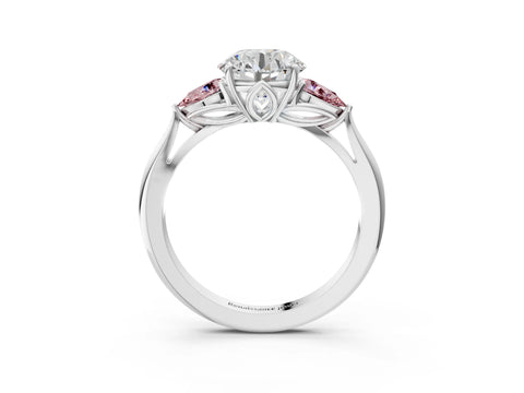 White gold Round Cut Diamond Three-Stone Ring with Pear with Morganite side stone Side Stones and Prong Setting_15