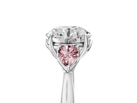 White gold Round Cut Diamond Three-Stone Ring with Pear with Morganite side stone Side Stones and Prong Setting_17