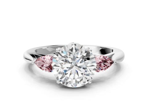 White gold Round Cut Diamond Three-Stone Ring with Pear with Morganite side stone Side Stones and Prong Setting_54