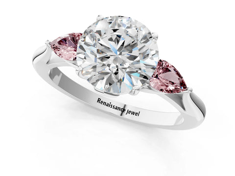 White gold Round Cut Diamond Three-Stone Ring with Pear with Morganite side stone Side Stones and Prong Setting_55