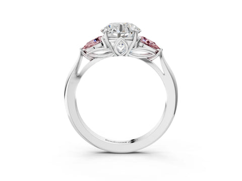 White gold Round Cut Diamond Three-Stone Ring with Pear with Morganite side stone Side Stones and Prong Setting_57