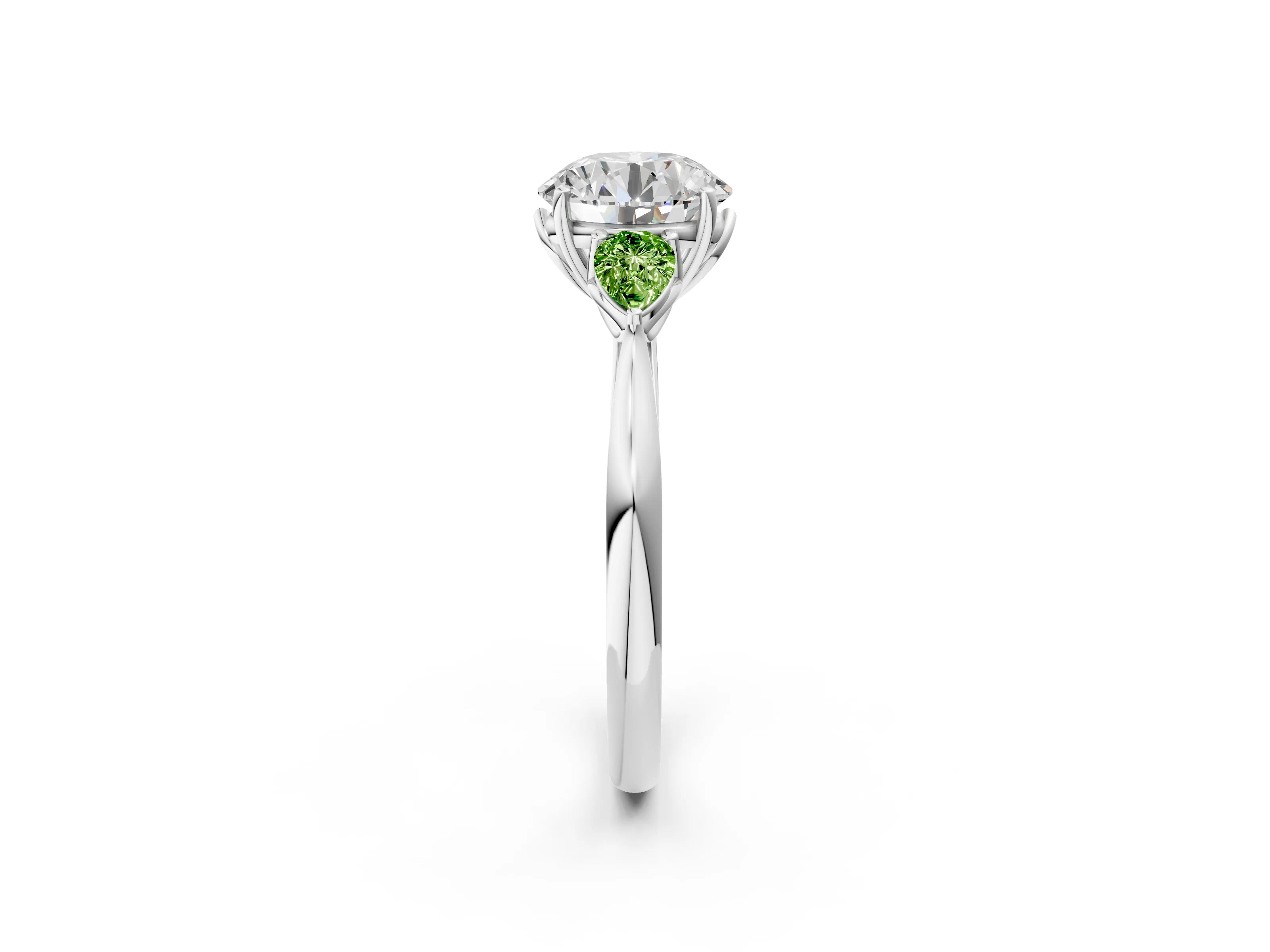 White gold Round Cut Diamond Three-Stone Ring with Pear with Peridot side stone Side Stones and Prong Setting_19