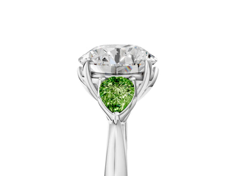 White gold Round Cut Diamond Three-Stone Ring with Pear with Peridot side stone Side Stones and Prong Setting_22