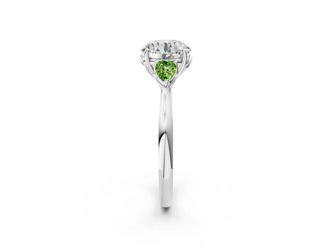 White gold Round Cut Diamond Three-Stone Ring with Pear with Peridot side stone Side Stones and Prong Setting_25