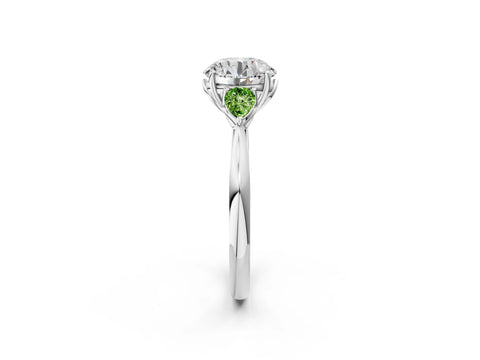 White gold Round Cut Diamond Three-Stone Ring with Pear with Peridot side stone Side Stones and Prong Setting_2