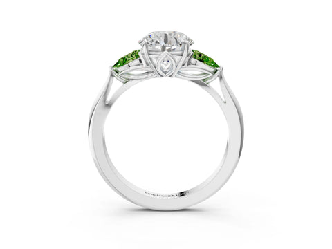 White gold Round Cut Diamond Three-Stone Ring with Pear with Peridot side stone Side Stones and Prong Setting_3
