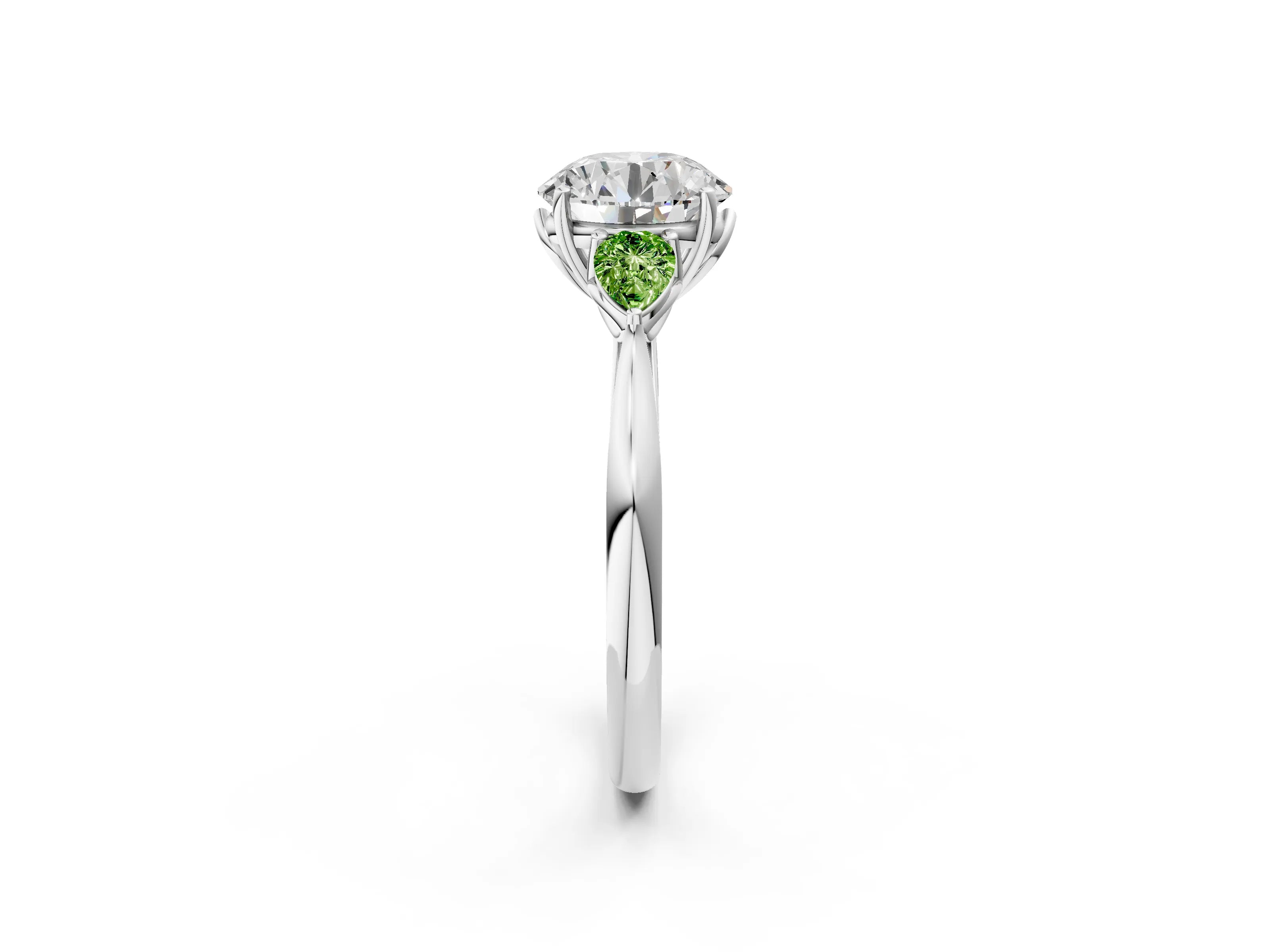 White gold Round Cut Diamond Three-Stone Ring with Pear with Peridot side stone Side Stones and Prong Setting_44