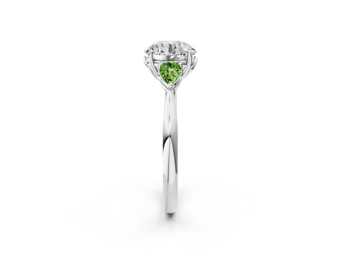 White gold Round Cut Diamond Three-Stone Ring with Pear with Peridot side stone Side Stones and Prong Setting_44