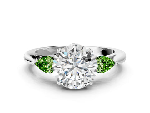 White gold Round Cut Diamond Three-Stone Ring with Pear with Peridot side stone Side Stones and Prong Setting_6