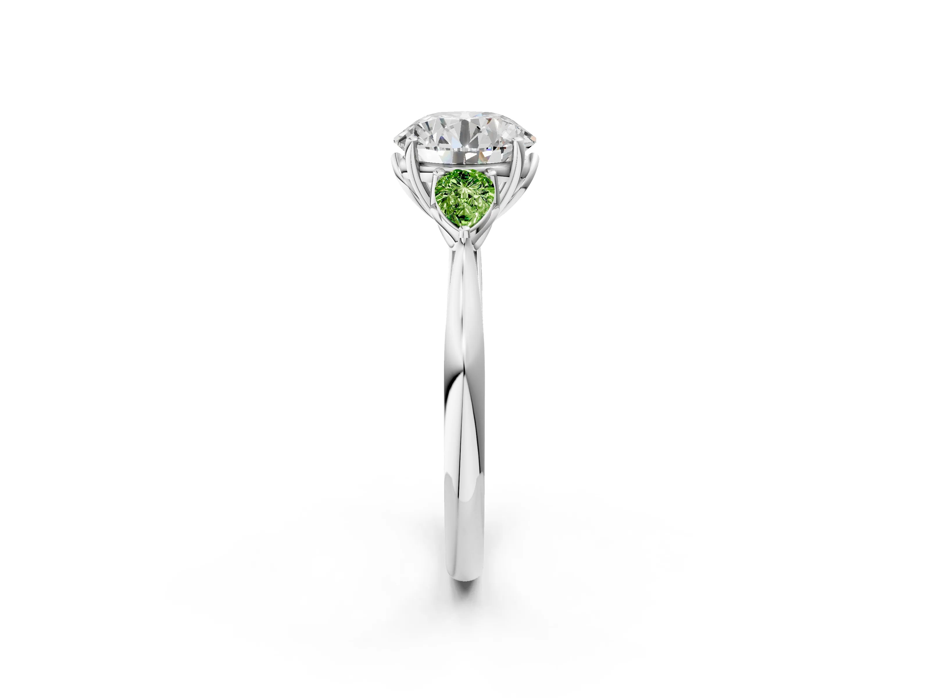 White gold Round Cut Diamond Three-Stone Ring with Pear with Peridot side stone Side Stones and Prong Setting_8