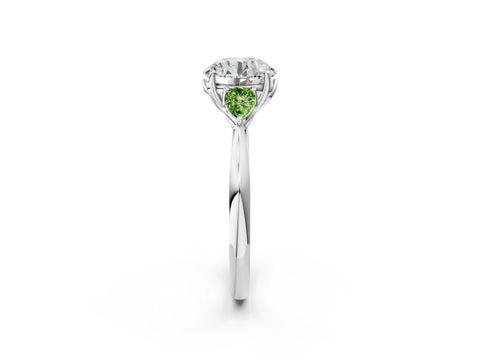 White gold Round Cut Diamond Three-Stone Ring with Pear with Peridot side stone Side Stones and Prong Setting_8