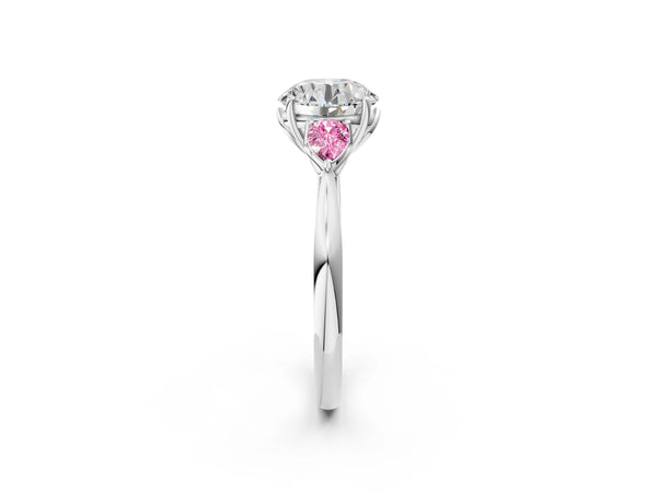 White Gold Round Three Stone Engagement Ring Setting with Pear Lab-Grown Pink Sapphire Side Stones