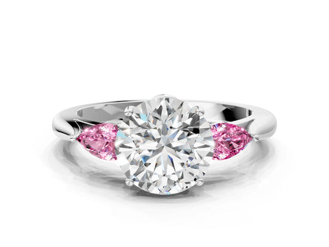 White gold Round Cut Diamond Three-Stone Ring with Pear with Pink Sapphire side stone Side Stones and Prong Setting_60