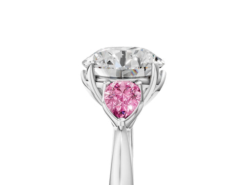 White gold Round Cut Diamond Three-Stone Ring with Pear with Pink Sapphire side stone Side Stones and Prong Setting_65
