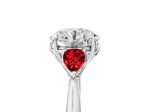 White gold Round Cut Diamond Three-Stone Ring with Pear with Ruby side stone Side Stones and Prong Setting_17