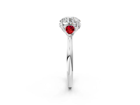 White gold Round Cut Diamond Three-Stone Ring with Pear with Ruby side stone Side Stones and Prong Setting_20