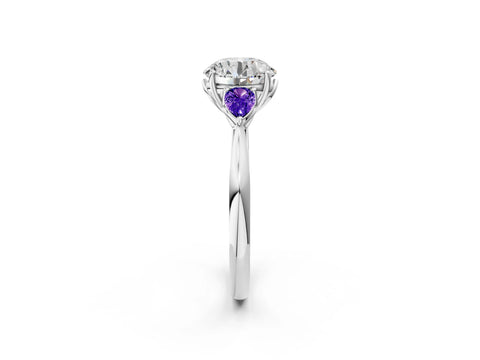 White gold Round Cut Diamond Three-Stone Ring with Pear with Tanzanite side stone Side Stones and Prong Setting_86