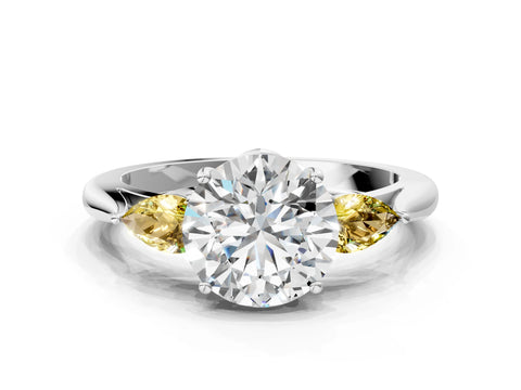 White gold Round Cut Diamond Three-Stone Ring with Pear with Yellow Sapphire side stone Side Stones and Prong Setting_144