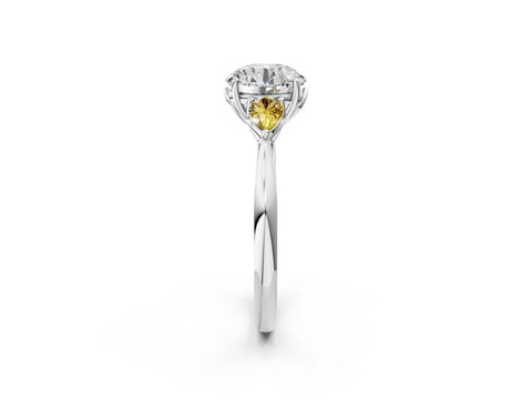 White gold Round Cut Diamond Three-Stone Ring with Pear with Yellow Sapphire side stone Side Stones and Prong Setting_26