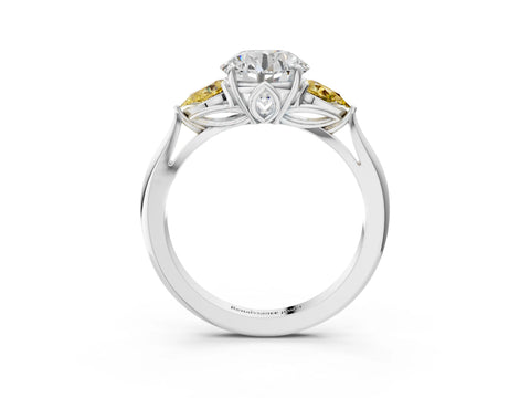 White gold Round Cut Diamond Three-Stone Ring with Pear with Yellow Sapphire side stone Side Stones and Prong Setting_27
