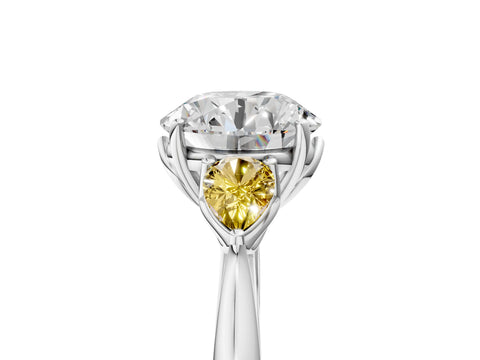 White gold Round Cut Diamond Three-Stone Ring with Pear with Yellow Sapphire side stone Side Stones and Prong Setting_29