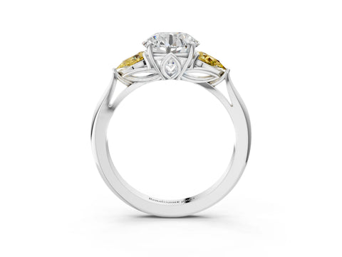 White gold Round Cut Diamond Three-Stone Ring with Pear with Yellow Sapphire side stone Side Stones and Prong Setting_69