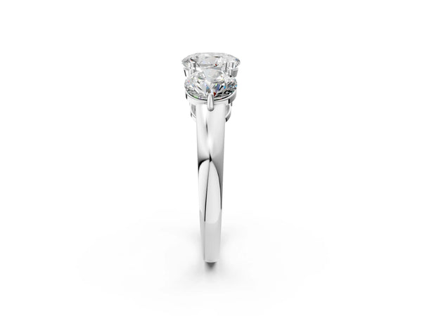 10K White Gold 1.50 Carat D VS1 Round Diamond Three-Stone Ring with Prong Setting and Classic Band